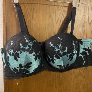 Elegant Black and Teal Lace Bra